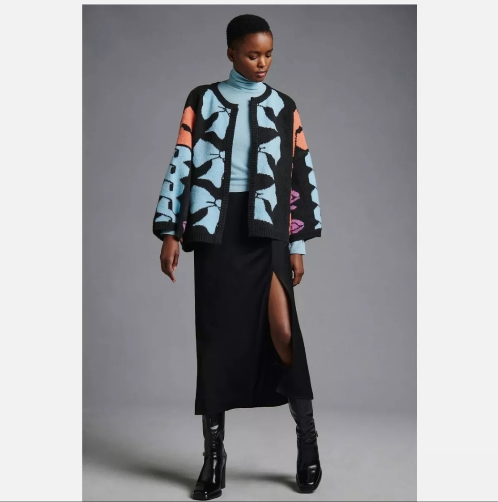Anthropologie Bel Kazan Graphic Bow Kimono Sweater Multi Color One Size
